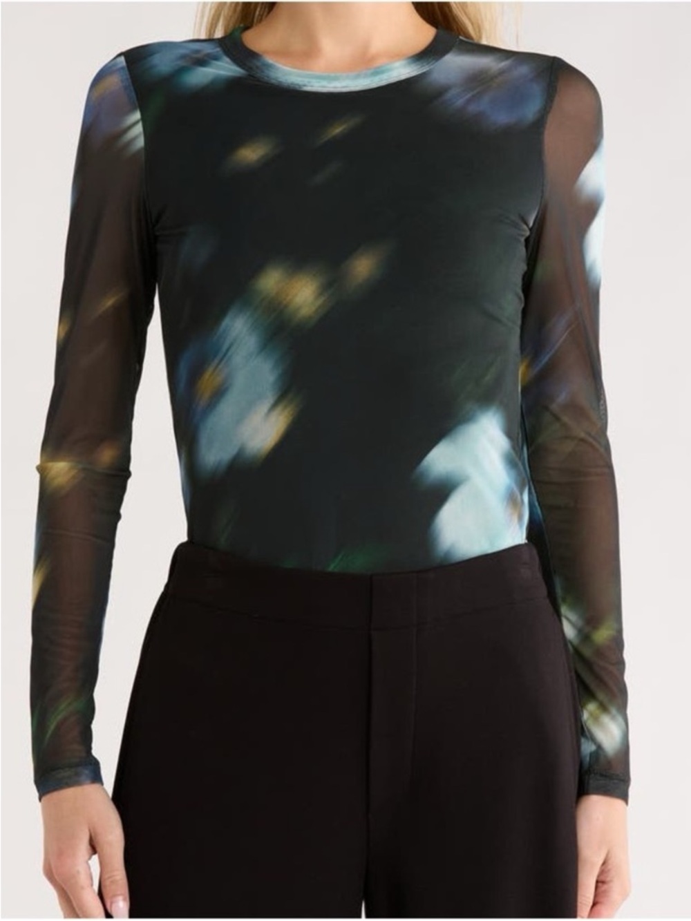 rag & bone Black Multi Sheer Long-Sleeve Printed Top